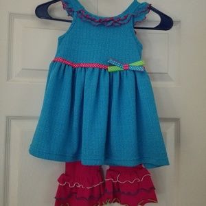 Girls Pink/Blue Ruffle Knit Legging Set